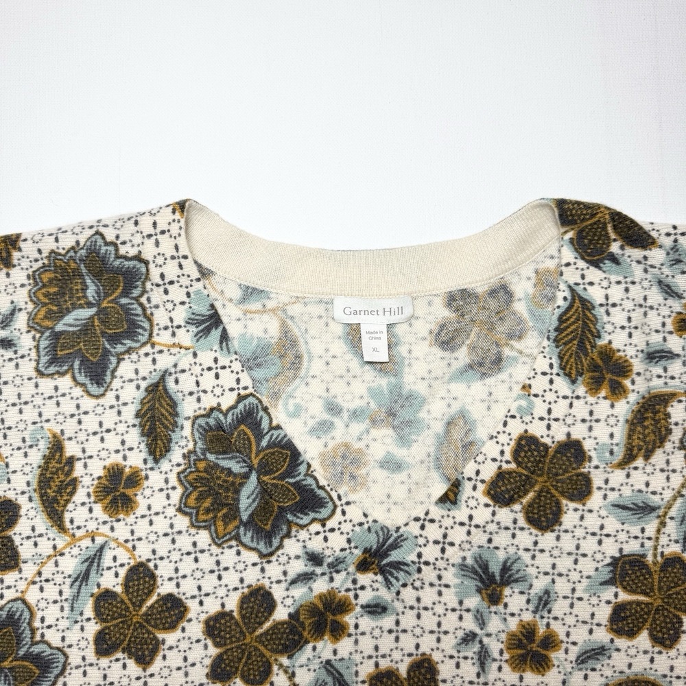 GARNET HILL Cashmere Floral V Neck Sweater XL Pullover Dolman Knit Boho Cottage - Picture 5 of 10